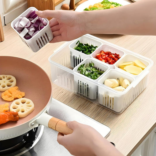 Fridge Storage Boxes ,Kitchen Scallion Storage Box 6-in-1 Fresh Keeping Container