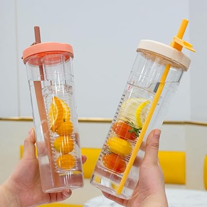 Fruit Infuser Water Bottle,Water Bottle with Foldable Straw, Simply Modern Water Bottle, Clear Water Bottles, Water Bottles with Straw, Water Bottle for Indoor & Outdoor 700Ml