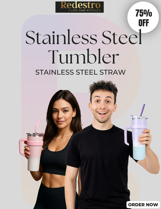 1200ml Gradient Stainless Steel Tumbler with Stainless Steel Straw & Sticker – Dual Color Options