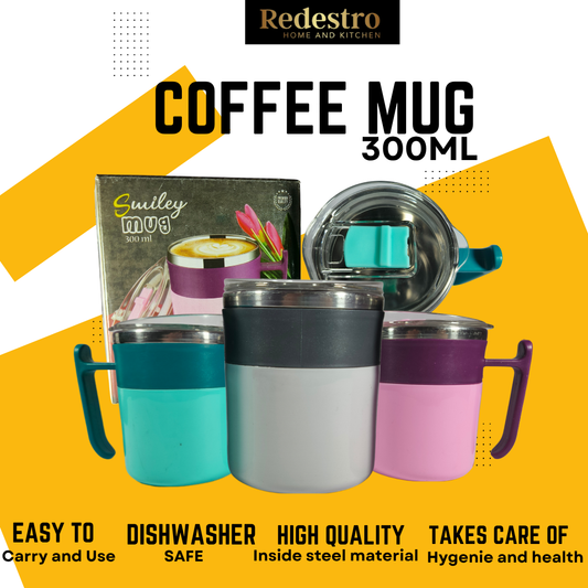 Coffee Mug with Sipper Lid Blue Stainless Steel Coffee Mug  (300 ml)