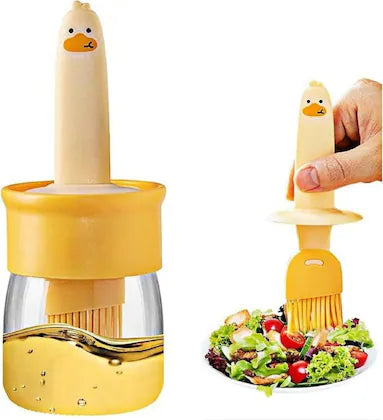 300 ml Cute Duck Olive Oil Dispenser Brush Bottle – 200ml Plastic Container with Silicone Brush & Transparent Jar