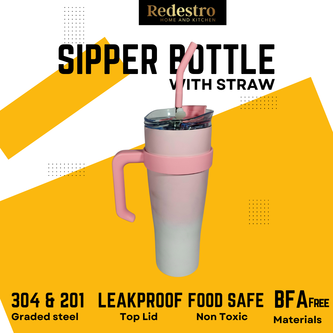 1200ml Gradient Stainless Steel Tumbler with Stainless Steel Straw & Sticker – Dual Color Options