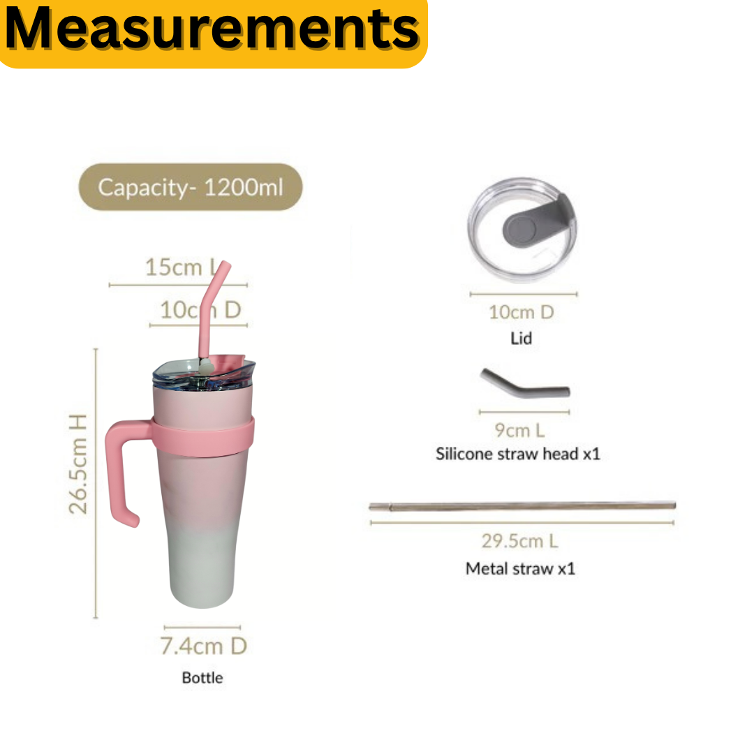 1200ml Gradient Stainless Steel Tumbler with Stainless Steel Straw & Sticker – Dual Color Options
