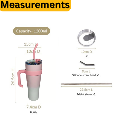 1200ml Gradient Stainless Steel Tumbler with Stainless Steel Straw & Sticker – Dual Color Options
