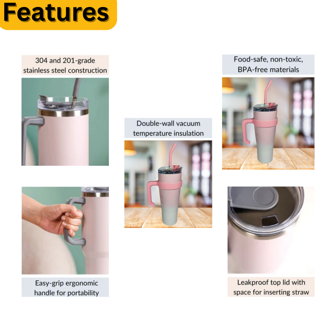 1200ml Gradient Stainless Steel Tumbler with Stainless Steel Straw & Sticker – Dual Color Options