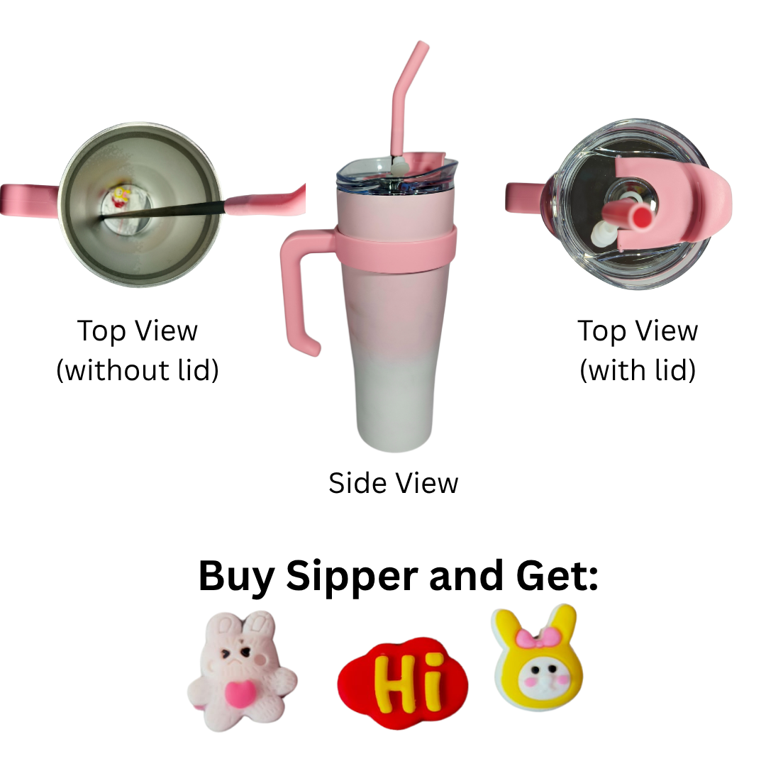 1200ml Gradient Stainless Steel Tumbler with Stainless Steel Straw & Sticker – Dual Color Options