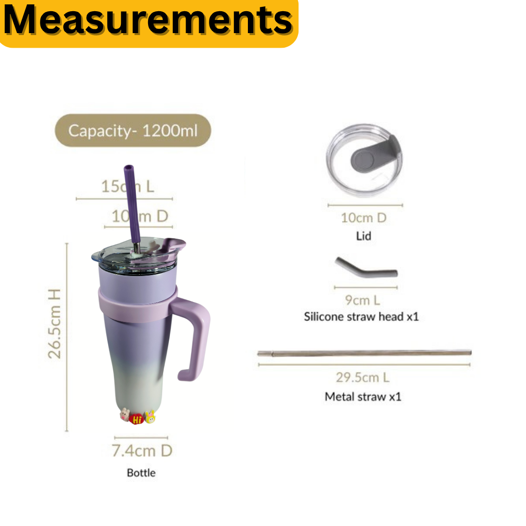 1200ml Gradient Stainless Steel Tumbler with Stainless Steel Straw & Sticker – Dual Color Options