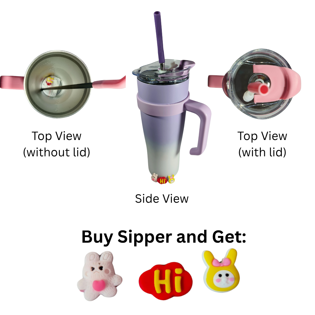1200ml Gradient Stainless Steel Tumbler with Stainless Steel Straw & Sticker – Dual Color Options