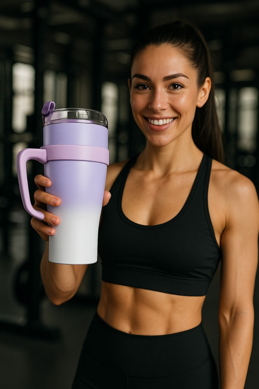1200ml Gradient Stainless Steel Tumbler with Stainless Steel Straw & Sticker – Dual Color Options