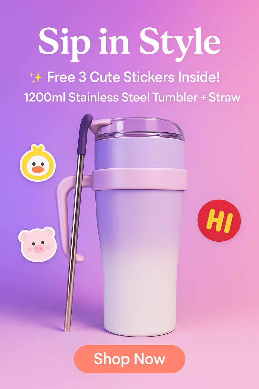1200ml Gradient Stainless Steel Tumbler with Stainless Steel Straw & Sticker – Dual Color Options