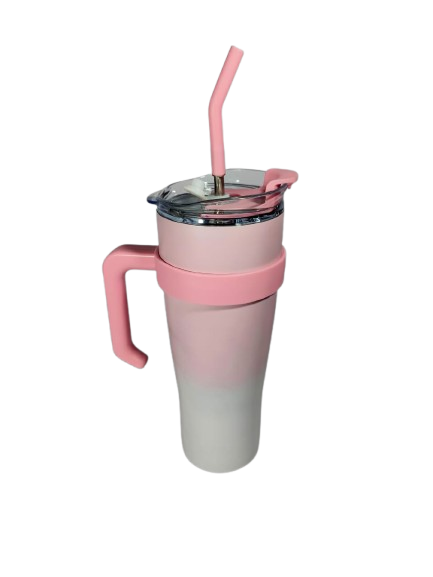 1200ml Gradient Stainless Steel Tumbler with Stainless Steel Straw & Sticker – Dual Color Options