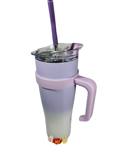 1200ml Gradient Stainless Steel Tumbler with Stainless Steel Straw & Sticker – Dual Color Options